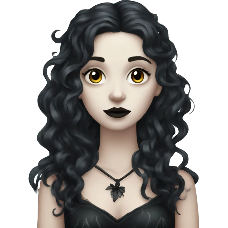 goth forest fairy, pale skin, dark wavy hair emoji