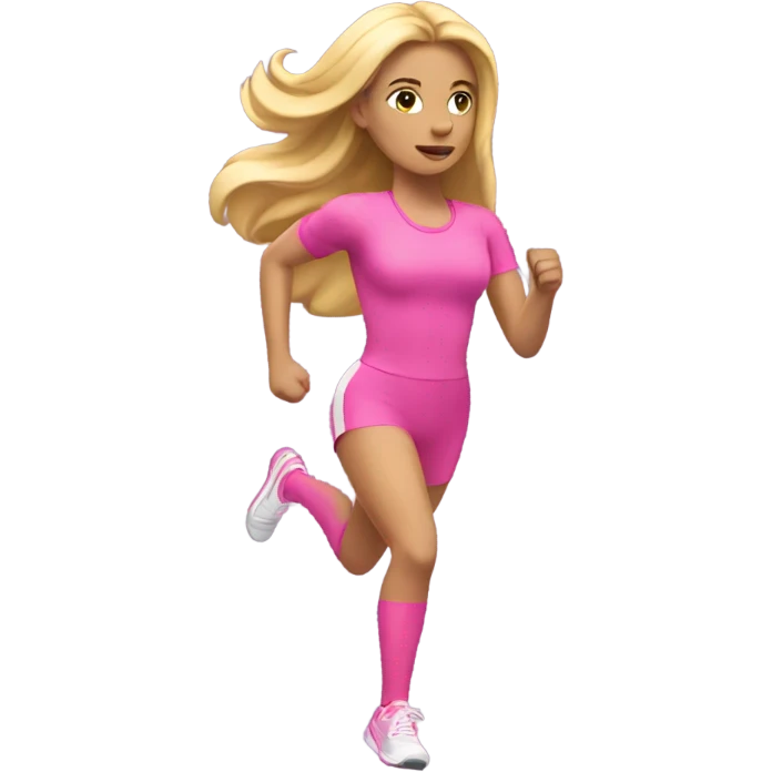 Running queen with long blonde hair wearing pink emoji
