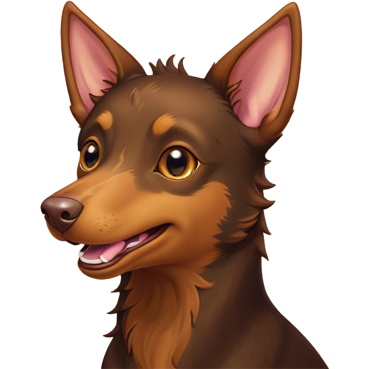 Cinematic Comical Brown and Tan Kelpie Portrait Emoji, Head tilted dramatically with an exaggeratedly amused expression, featuring a striking brown Fur with bold tan accents, wide, expressive warm eyes filled with playful disbelief, Simplified yet hilariously expressive features, highly detailed, glowing with a slightly sassy glow, high shine, dramatic yet playful, stylized with an air of cheeky mischief, bright and endearing, soft glowing outline, capturing the essence of a spirited and over-the-top herder, so meme-worthy it feels like it could side-eye its way into internet fame instantly! emoji