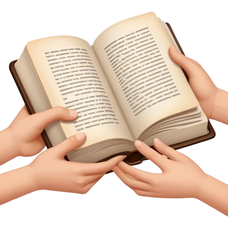 hands passing a book to another person, kind and inviting emoji