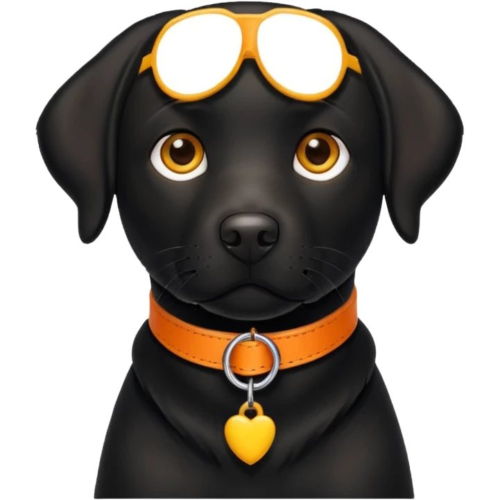 1 black labrador with yellow collar, 1 black labrador with orange collar emoji