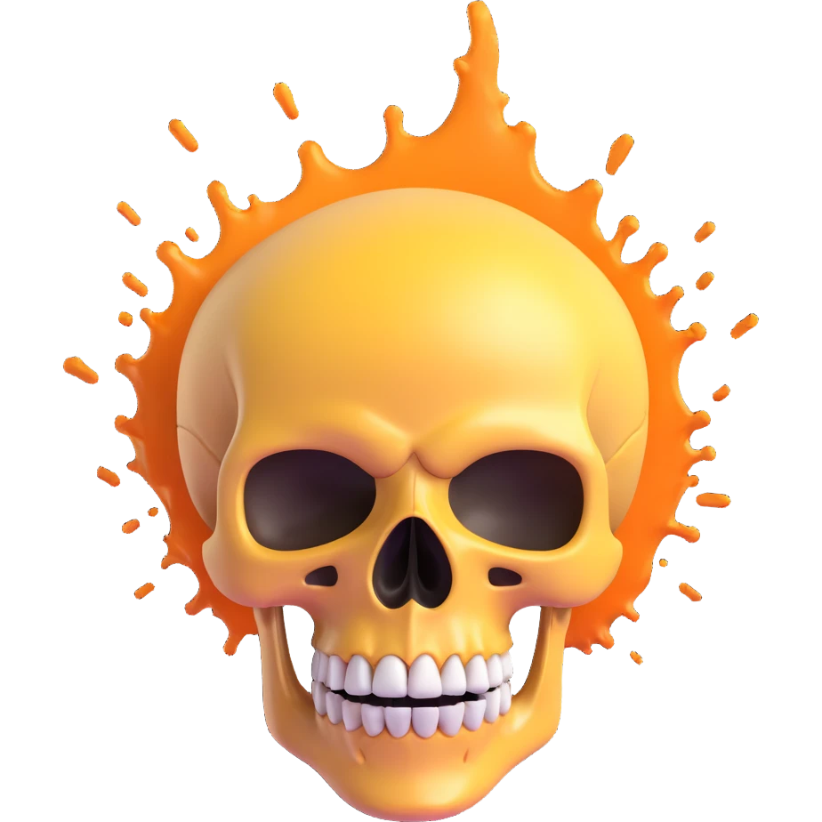 a skull with the top bursting open, dynamic motion, 3D emoji style emoji