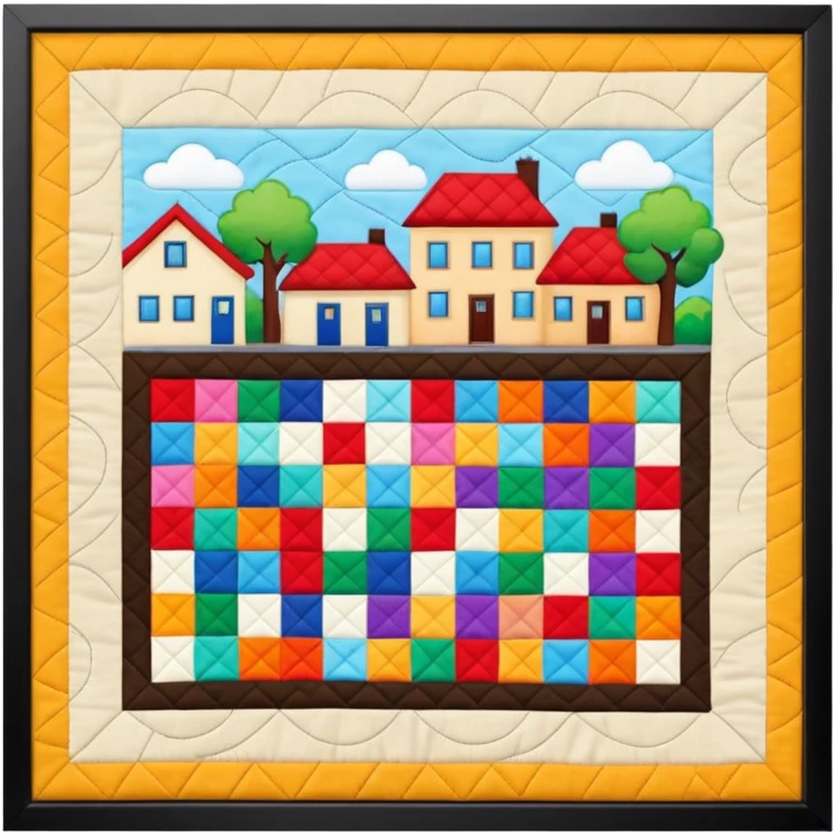 A Block saying "wifi" lying on a street in a quilt village emoji