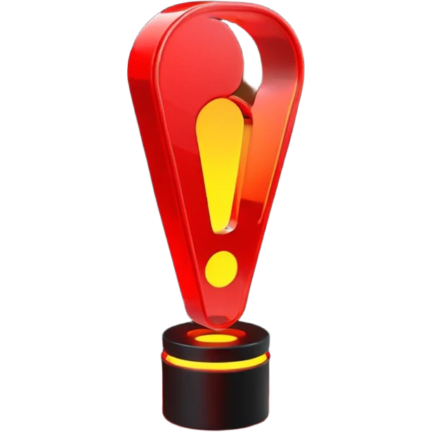 exclamation point, minimalistic 3d red neon glowing transparent emoji