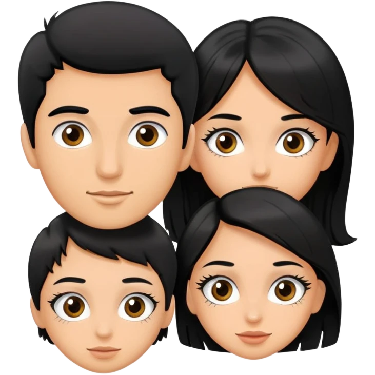 Two girls and 1 boy with black hair flying on a pair of eyelashes  emoji
