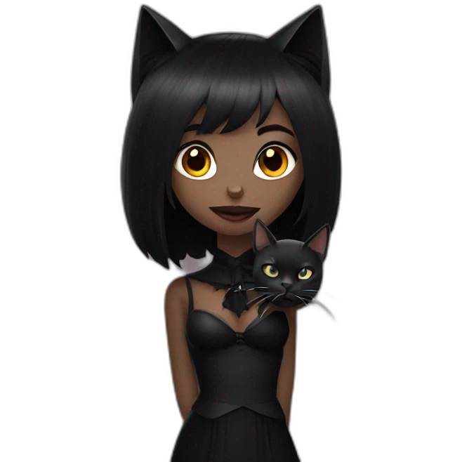 Vampire girl with black cat emoji