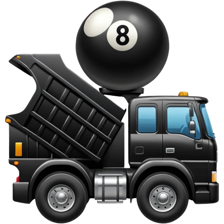 Dump truck carrying 8 ball emoji