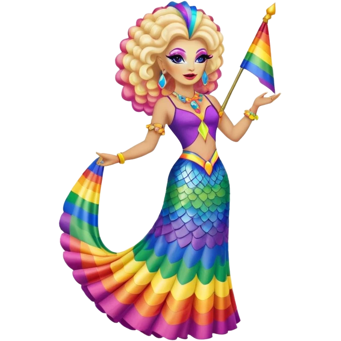drag queen on an alebrije, LGBTQ flag, vibrant colors emoji