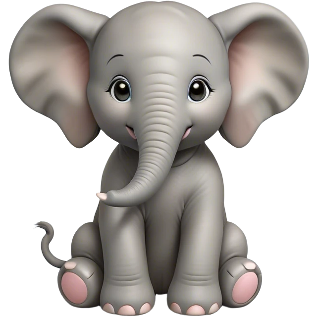 Cinematic Cute Baby Elephant Portrait Emoji, Head tilted playfully and inquisitively, featuring a velvety gray hide with oversized floppy ears and round, sparkling eyes filled with wonder, Simplified yet irresistibly adorable features, highly detailed, glowing with a warm, friendly glow, high shine, affectionate and spirited, stylized with a touch of playful charm, bright and endearing, soft glowing outline, capturing the essence of a mischievous yet loving baby elephant, so playful it feels like it could trundle out of the screen into your arms! emoji