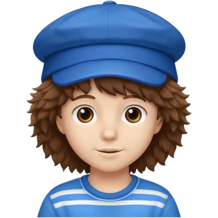 brown fluffy hair kid with blue and white hat emoji