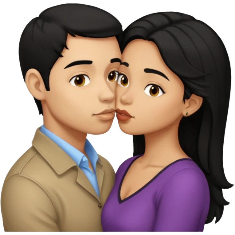 ligh skin black hair man kissing ligh skin black hair woman emoji