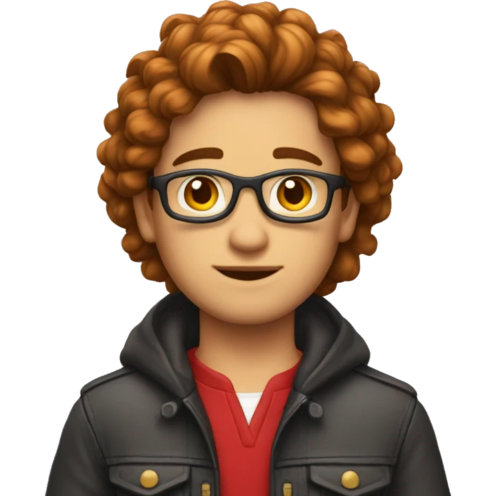 Garçon cheveux bruns avec veste rouge  emoji