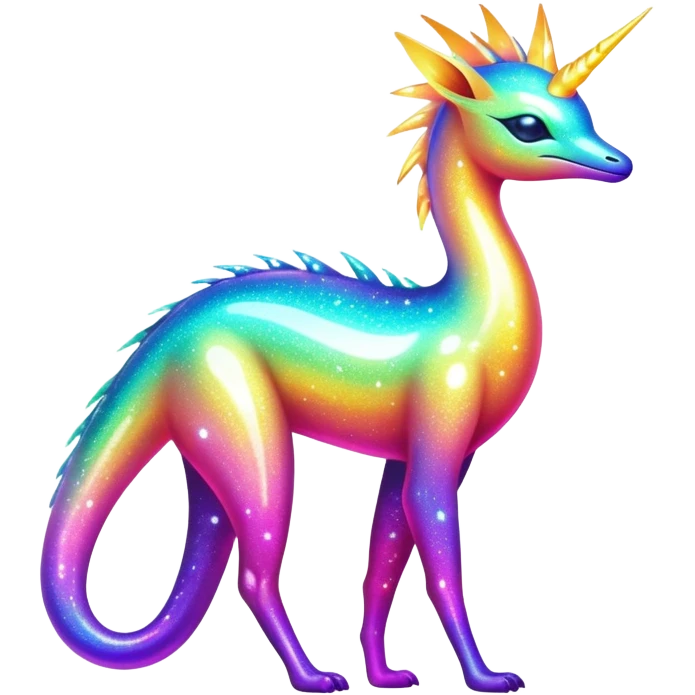 Shiny Exotic Futuristic Nebulae Tropical Colorful Neon-colored Glittery Ethereal Sparkly Amaura-Aurorus-Fakémon-hybrid-creature (full body)  emoji