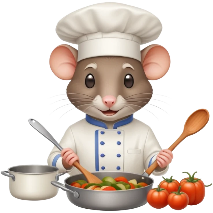 Rat chef in a white hat cooking ratatouille in a Paris kitchen emoji