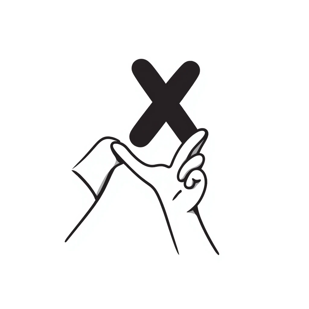 hand holding an X with a shadow effect emoji