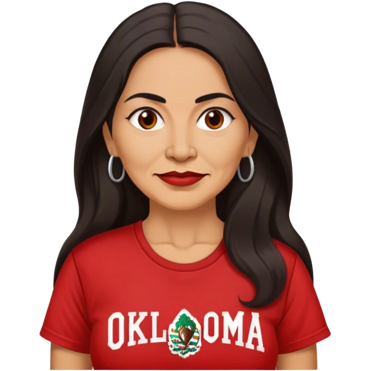 50 year old Mexican woman long hair in a red “OKLAHOMA” t-shirt emoji