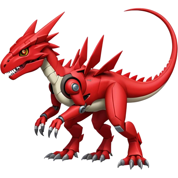  Cool Edgy Futuristic Red Digimon-Fakemon-Guilmon-Velociraptor-Dragon-Mecha full body emoji