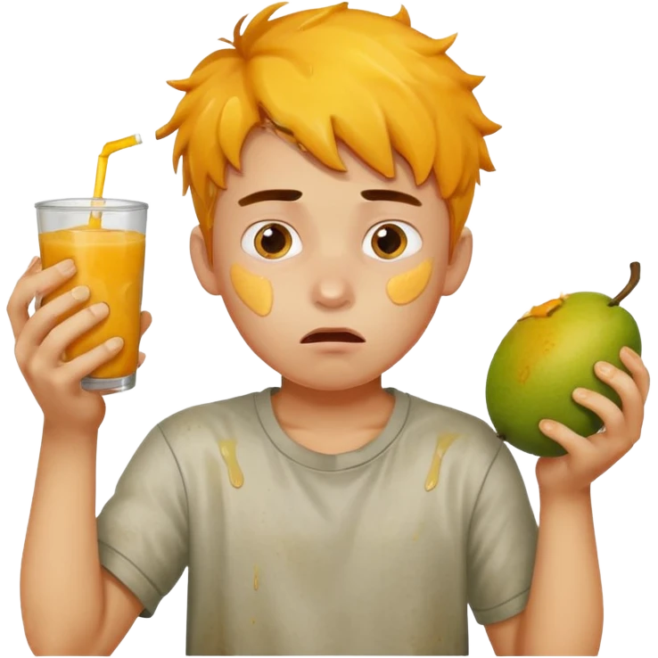 Boy eating mangoes, disgusted emoji