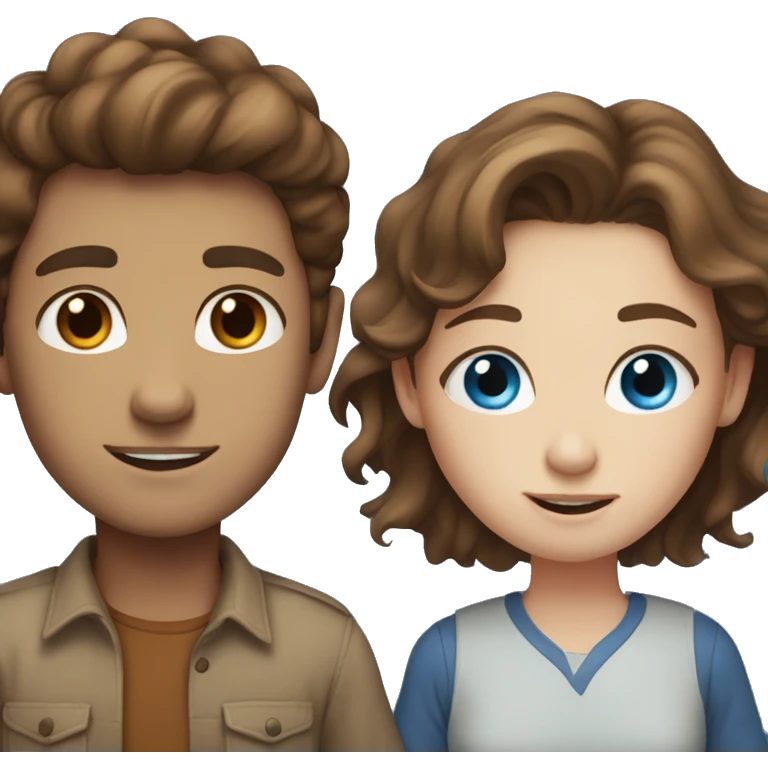 brown hair boy and browns shirt girl with blue eyes and freckles emoji