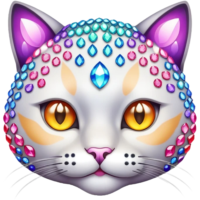 cat face with a blank, staring expression, made of sparkling gems emoji