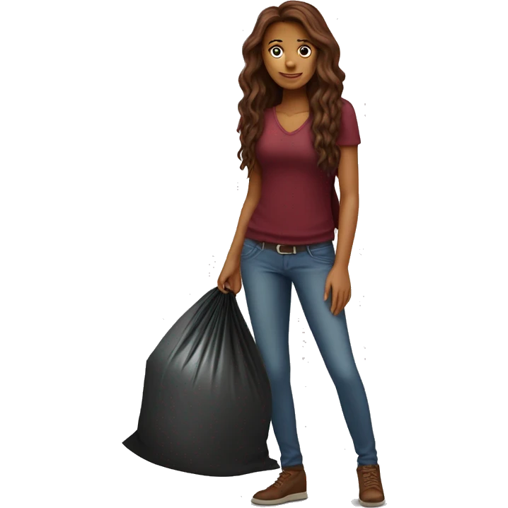Beautiful burgundy long haired woman taking out the trash emoji