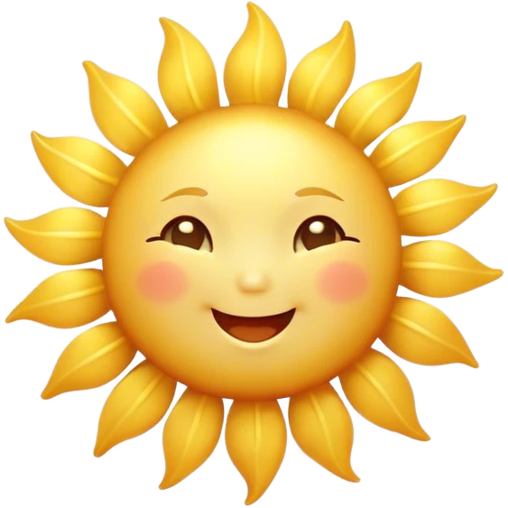 Cinematic tiny happy sun, golden and round, chubby with a warm smile, gentle rays beaming softly, radiating warmth and happiness, irresistibly cute. emoji