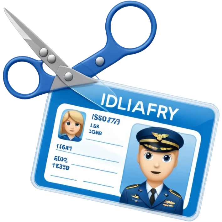 Scissors cutting military ID card in the middle front view emoji