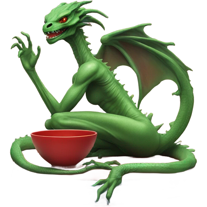 Photo realistic, alien female green,  on red china dragon emoji