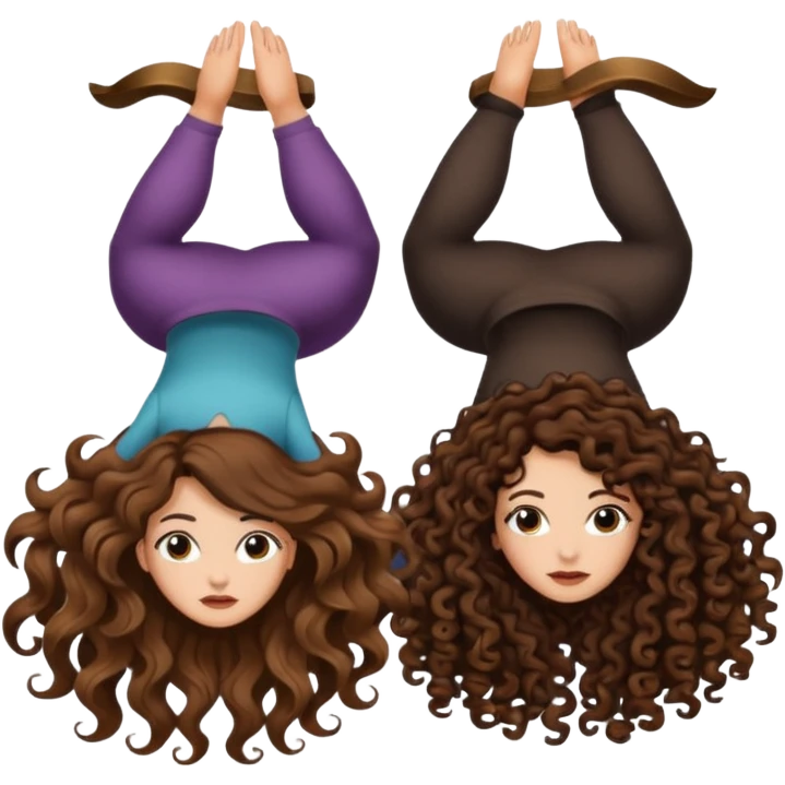 spell confusion — long wavy brown hair tattooed woman and short tight curly brown hair woman — scroll upside down emoji