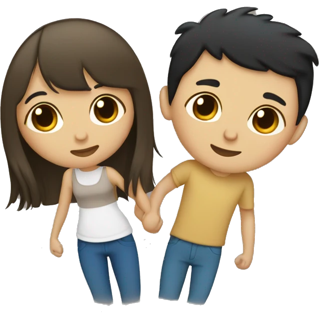 Tan skin girl with black hair and bangs, white skin boy with blonde hair and blue eyes, kissing emoji