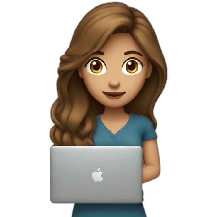 Girl-brown-hair-hold-MacBook emoji