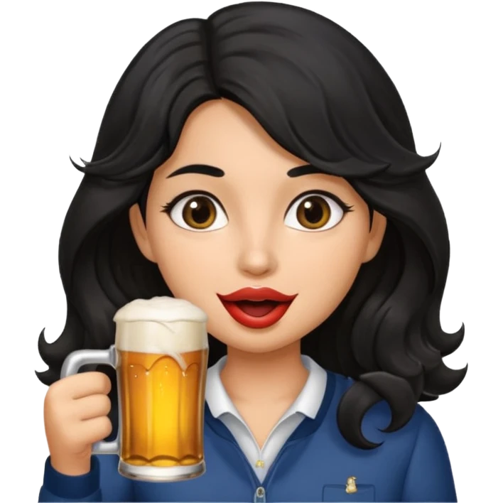 Morena con pelo ondulado color negroy lunar abajo de la boca tomando cerbeza
 emoji