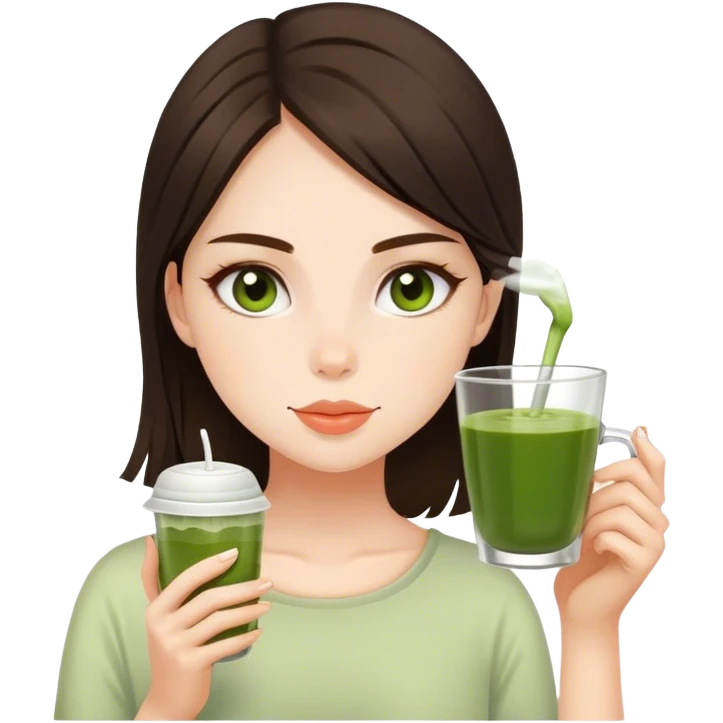 Brunette girl who drinks matcha and is pretty  emoji