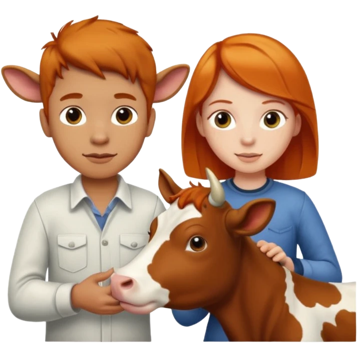 A boy and a ginger girl petting a cow emoji