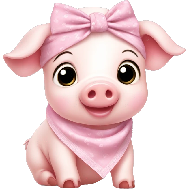 Cute baby pig with light pink bandana and headband ￼ emoji