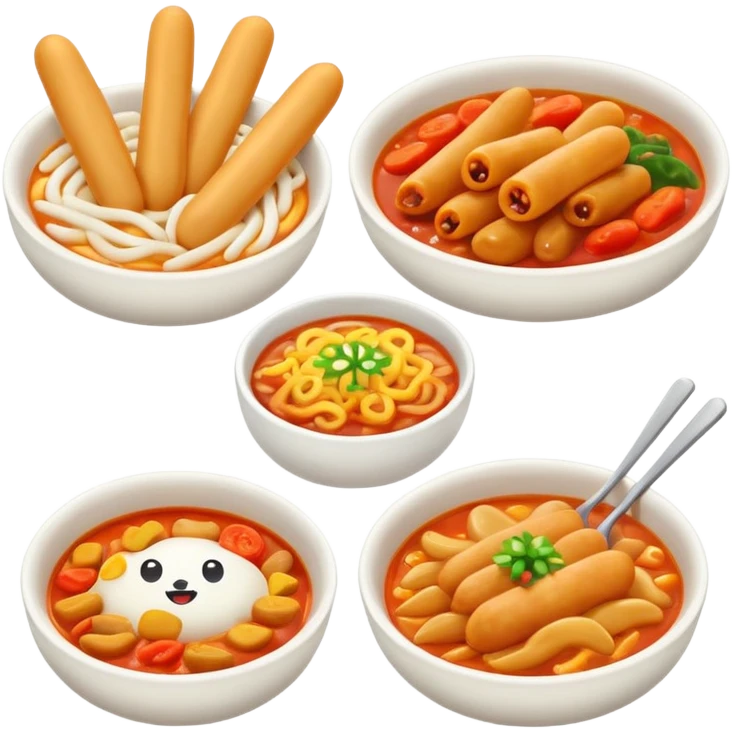 붕어빵, 오뎅, 떡볶이, 콜팝이 함께 있는 이모지 emoji