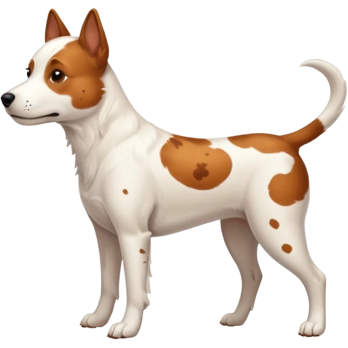 White dog with brown spots with only three legs, from the side  emoji