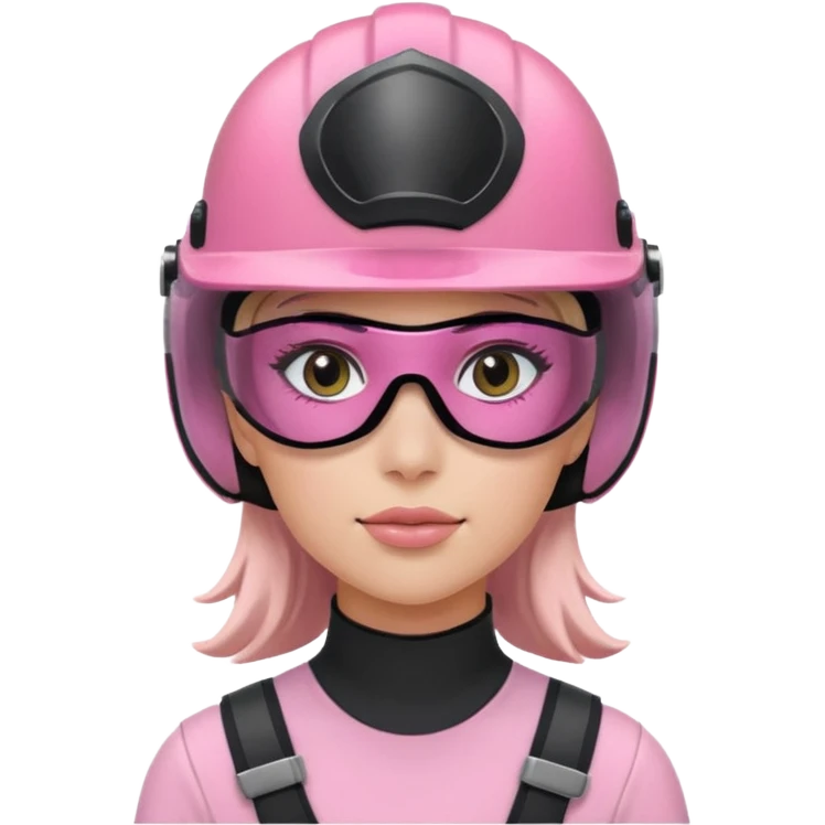 pink power ranger, woman emoji, with helmet on, black visor eye protection emoji