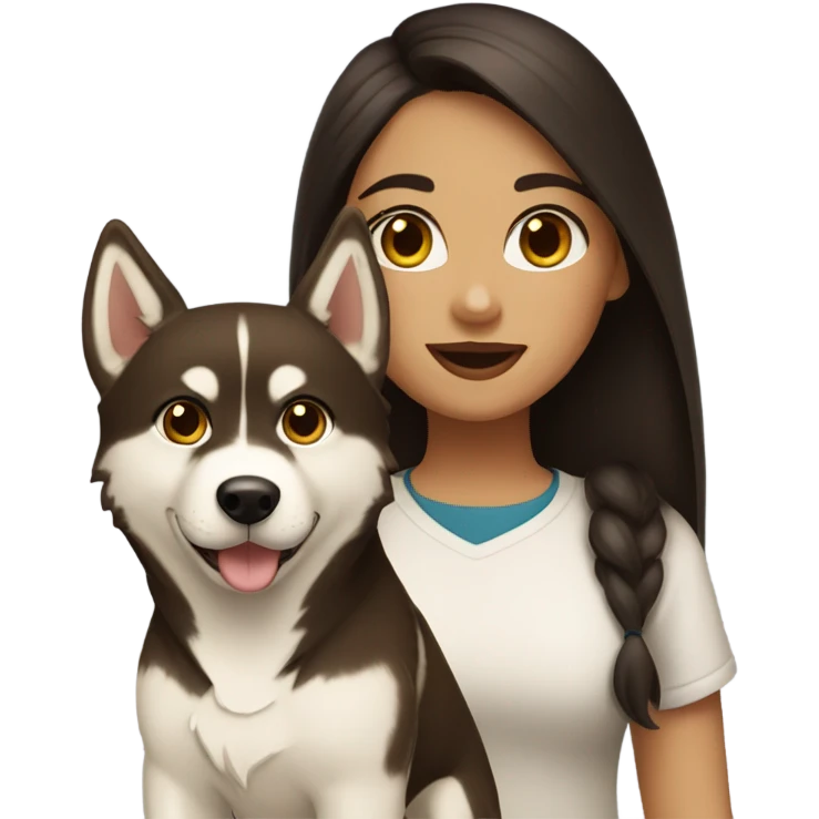 A girl Dark brown  hair next to a light dorée  Husky emoji