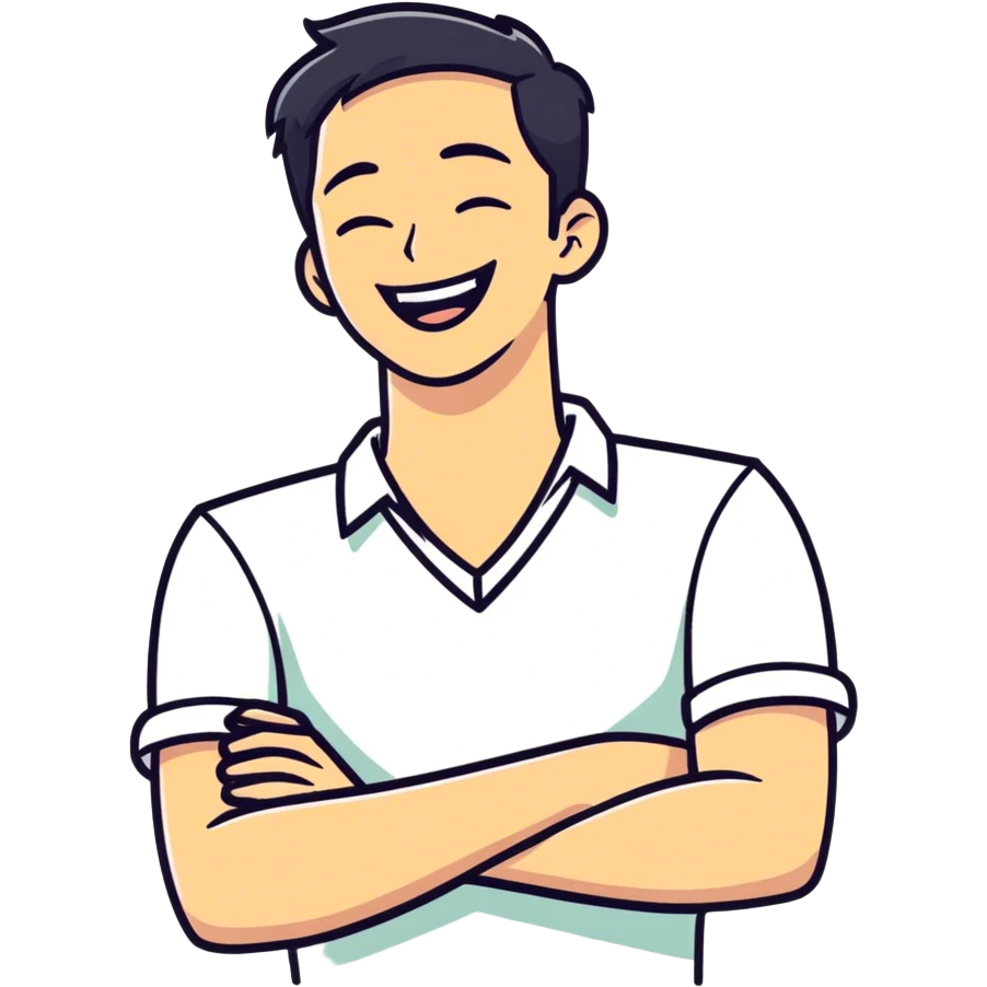 Arms crossed holding neck laughing guy emoji