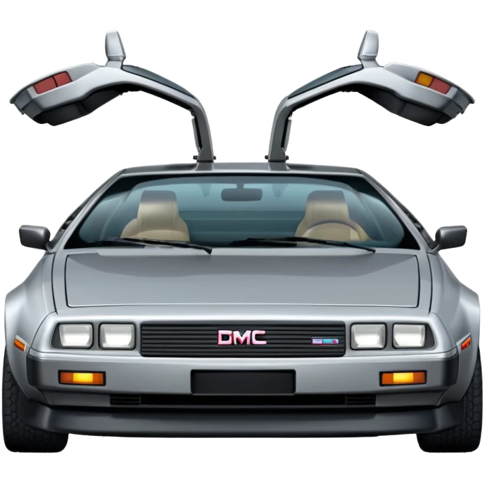 Silver DMC 12 Delorean, closed doors, backside view emoji