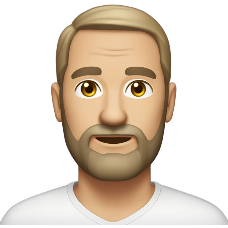 middle aged english man, short slicked back hair dark blonde, dark blonde medium length size full beard, wearing only a plain white smart shirt unbuttoned. emoji