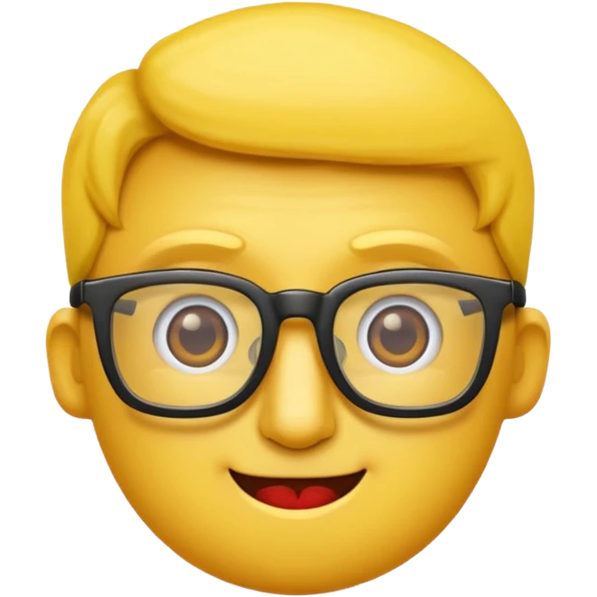 Créer un emoji nerd le perso doit être une tête basique d'emoji jaune avec une grosse paire de lunettes rectangulaires noires 3 boutons sur chaque joue et une dent qui dépasse  emoji