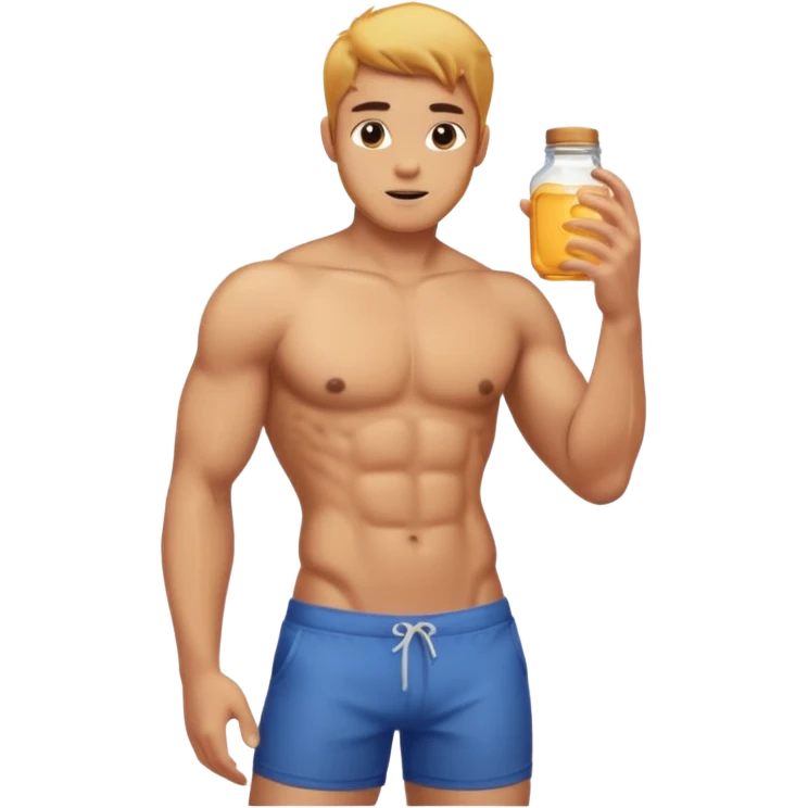 Male shirtless honey skin six pack sexy big dih lean full body without pants one hand cover the mid emoji