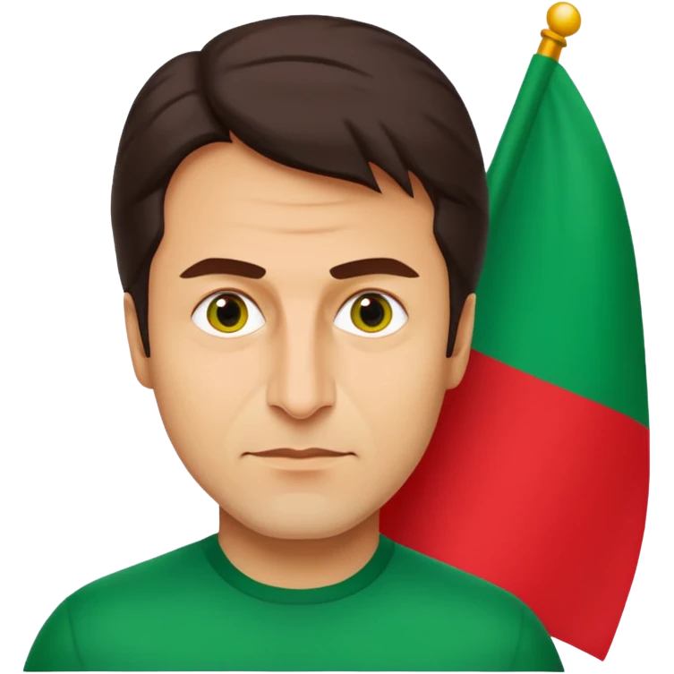 Imran Khan, emoji-style portrait:
- ⚡ recognizable face
- 🎯 holding green‑and‑red PTI flag
- Bold lines, flat vibrant colors
- Square 512×512 px, transparent background
- Expression: determined, charismatic, proud
- Minimal, clean style emoji