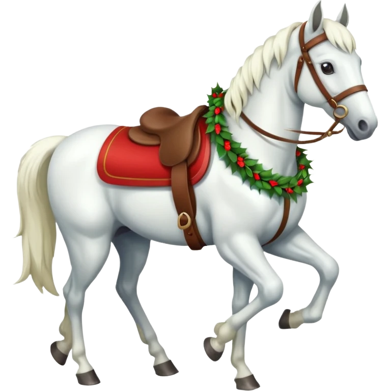 Christmas white horse with red saddle a full-length  emoji