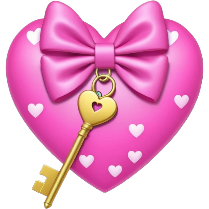 neon heart with a pink bow, heart pattern on the bow, and a golden key, emoji style emoji