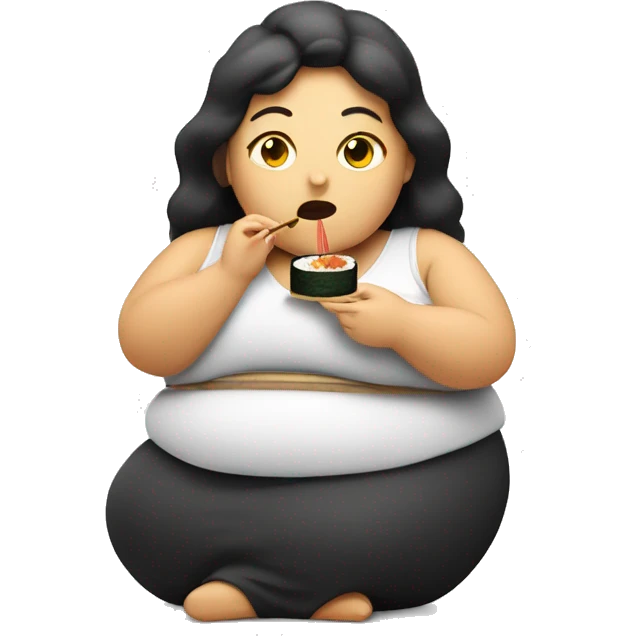 obese woman eating sushi emoji