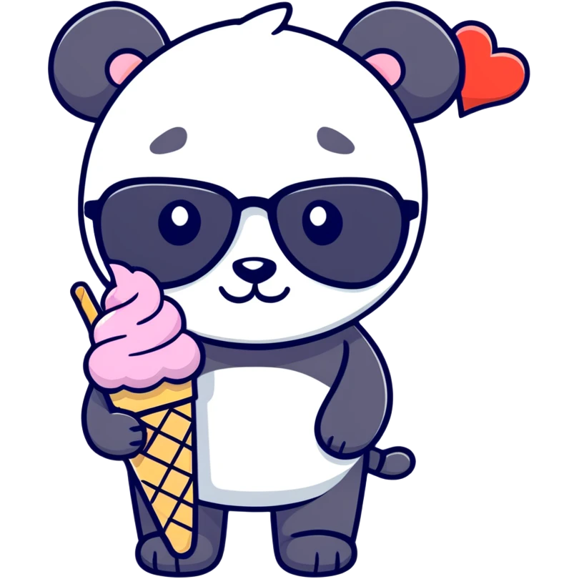 Panda eating ice cream and hart sunglasses  emoji