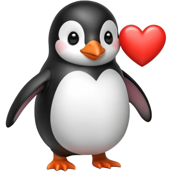 A penguin holding heart emoji